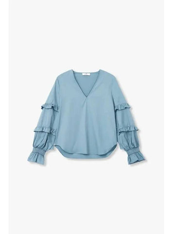 30 9 29 PS Women s V neck Frill Sleeve Blouse Blue - PAUL SMITH - BALAAN 1