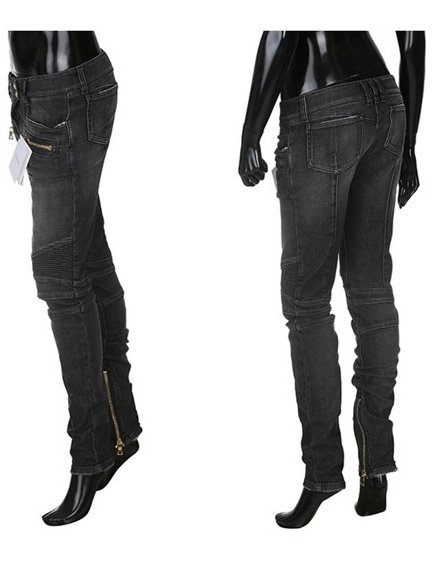 Low Rise Biker Skinny Jeans Black - BALMAIN - BALAAN 4