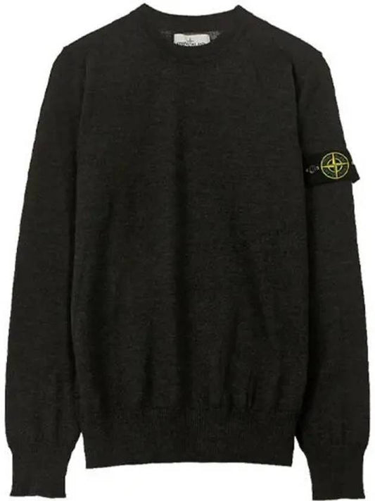 Men's Wappen Patch Crew Neck Wool Knit Top Charcoal - STONE ISLAND - BALAAN 2