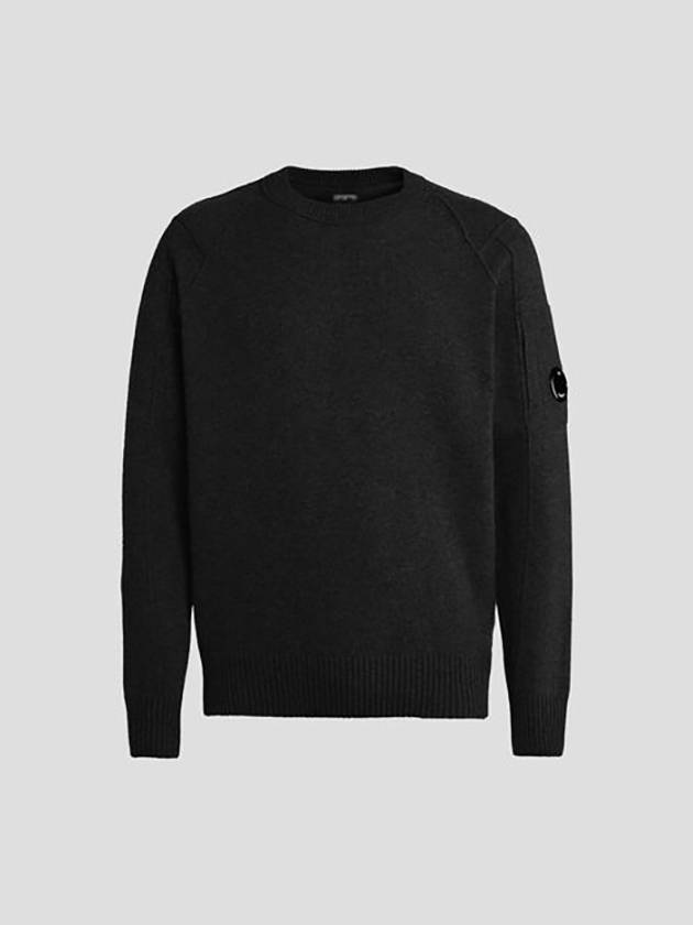 Lens Wappen Classic Crew Neck Wool Knit Top Black - CP COMPANY - BALAAN 3