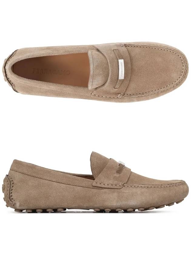 Salvatore Penny Suede Loafers Beige - SALVATORE FERRAGAMO - BALAAN.