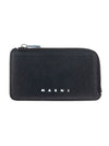 Engraved Logo Zippered Leather Card Wallet Black - MARNI - BALAAN 1