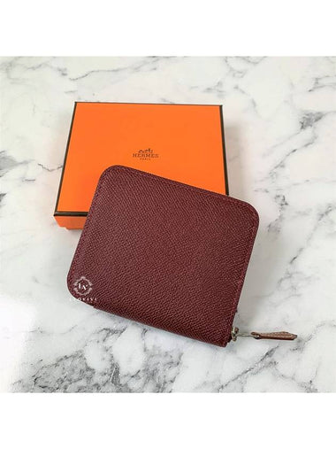 Silkin compact zipper half wallet card coin purse Bordeaux color H077756CK - HERMES - BALAAN 1