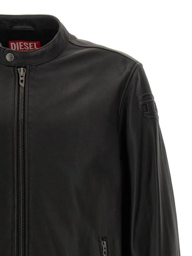 L Carver Embossed Logo Leather Biker Jacket Black - DIESEL - BALAAN 4