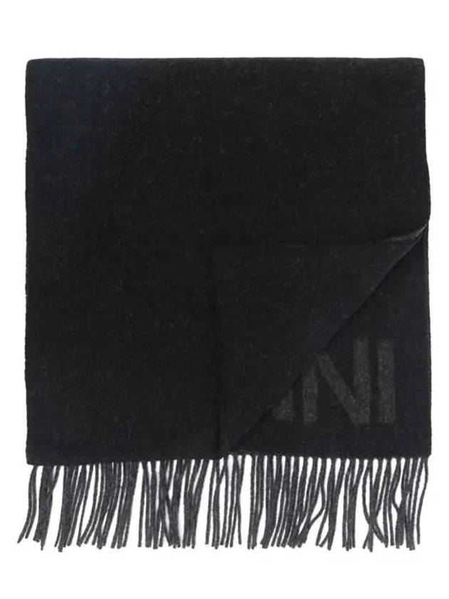 Logo Fringe Muffler Black - GANNI - BALAAN 2