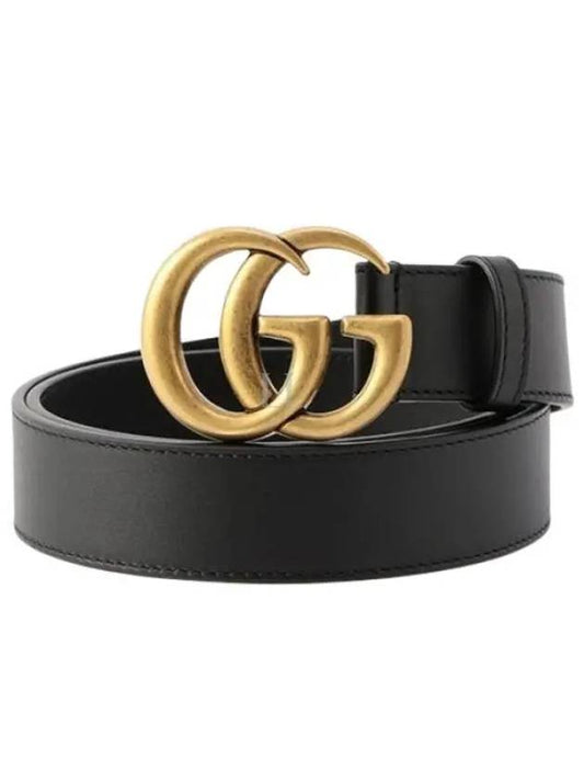 Men's GG Marmont Double G Buckle Gold Hardware Leather Belt Black - GUCCI - BALAAN 2