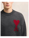 Intarsia Big Heart Logo Wool Knit Top Grey - AMI - BALAAN 7