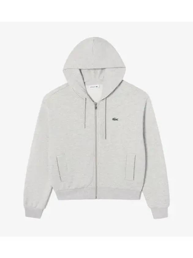 Women s hooded zip up t shirt melange gray - LACOSTE - BALAAN 1