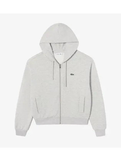 Women s hooded zip up t shirt melange gray - LACOSTE - BALAAN 1