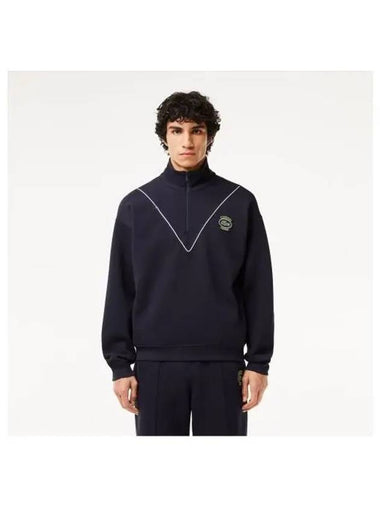 Men s badge match chevron piping detail high neck half zip up t shirt dark navy - LACOSTE - BALAAN 1