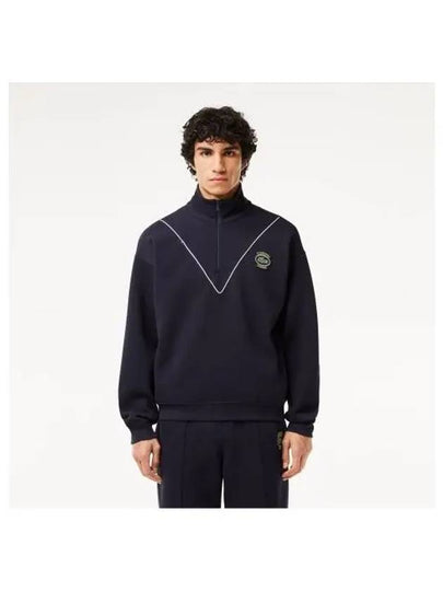 Men s badge match chevron piping detail high neck half zip up t shirt dark navy - LACOSTE - BALAAN 1