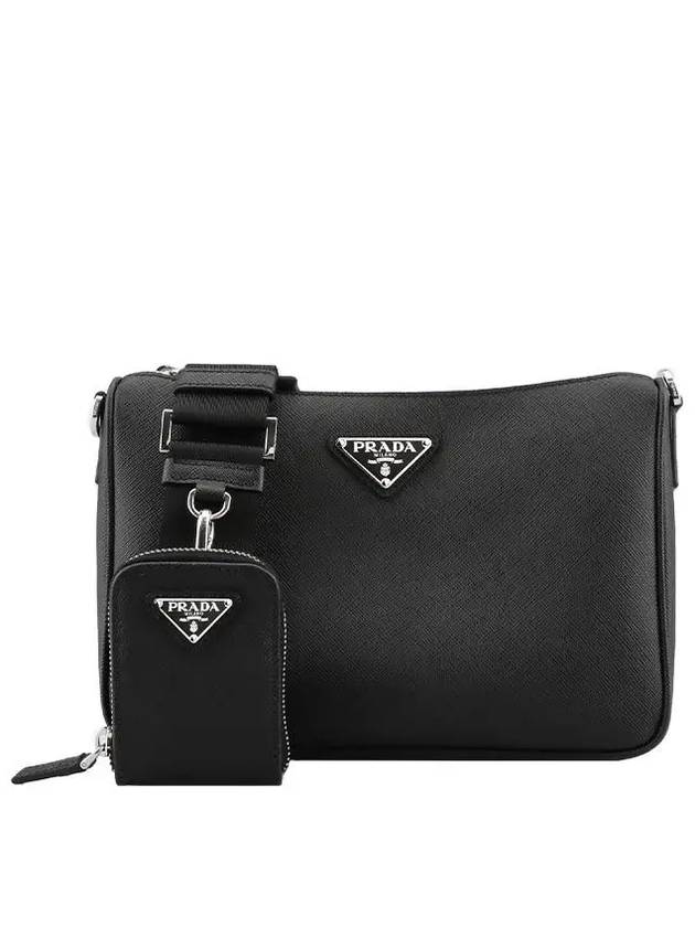 Triangle Logo Saffiano Leather Cross Bag Black - PRADA - BALAAN 2