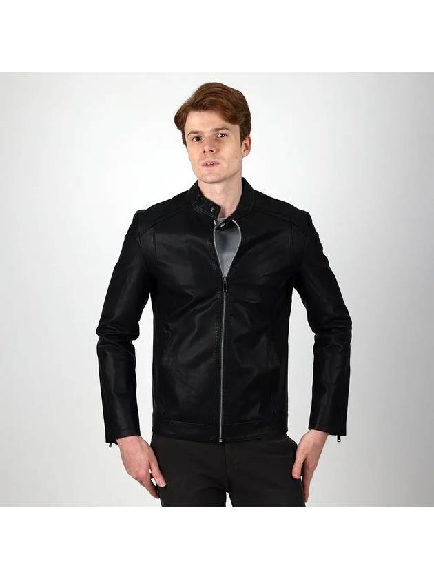 Men's zipper point black eco-leather zip-up leather jumper LJP120 - IKALOOOK - BALAAN 4