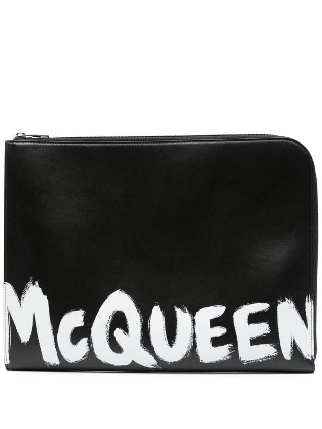 Graffiti Logo Round Zipper Clutch Bag Black - ALEXANDER MCQUEEN - BALAAN 2