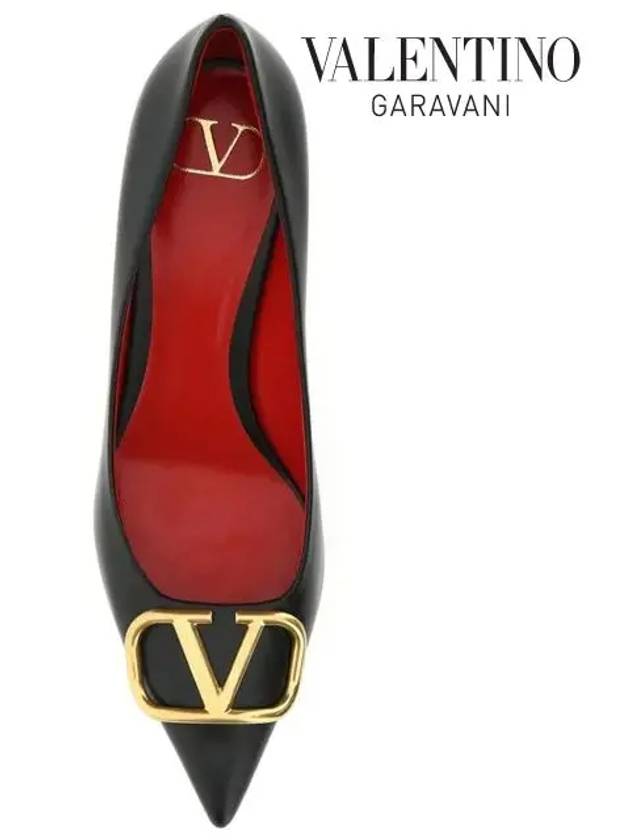 V Logo Signature Smooth Leather Pumps Heels Black - VALENTINO - BALAAN 6