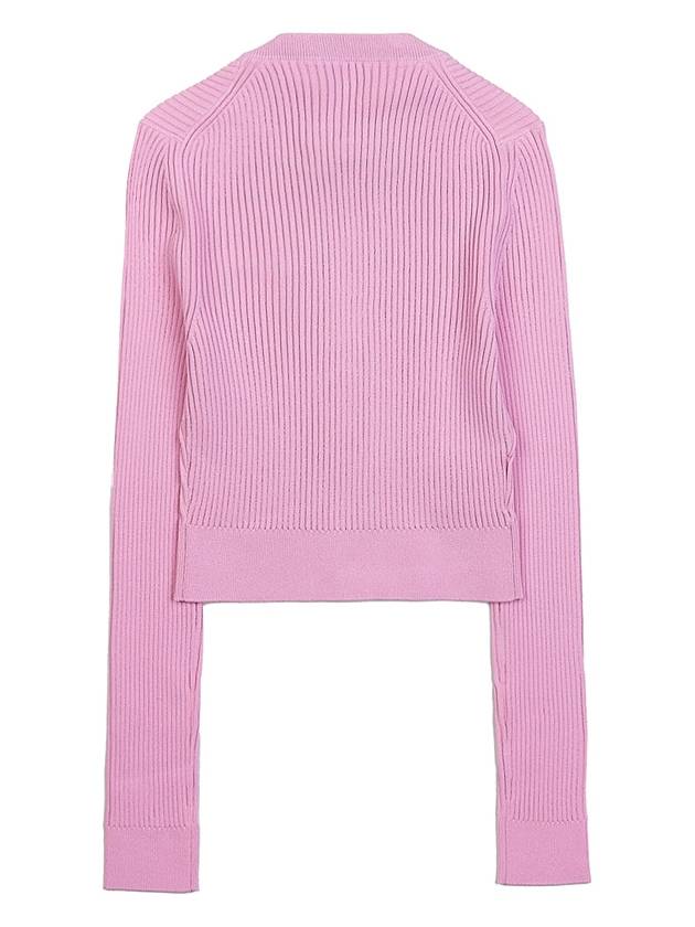 Crew Neck Zip-Up Cardigan Pink - MIU MIU - BALAAN 3