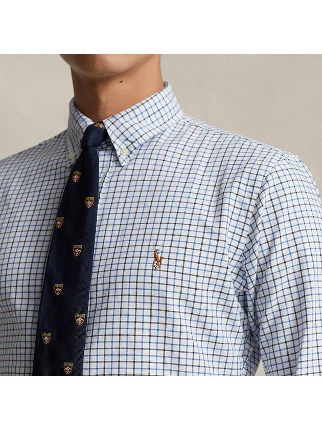 Grid Pattern Embroidered Logo Long Sleeve Shirt White Blue - POLO RALPH LAUREN - BALAAN 3