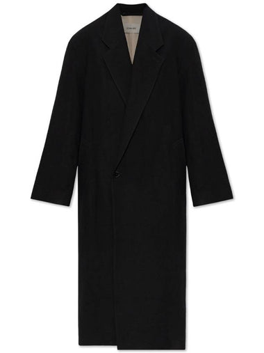 Women's Cotton Maxi Double-Breasted Coat Black - LEMAIRE - BALAAN 1