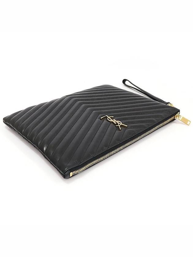 559193 Black Quilted Calfskin Gold Monogram Tablet New Medium Clutch - SAINT LAURENT - BALAAN 4