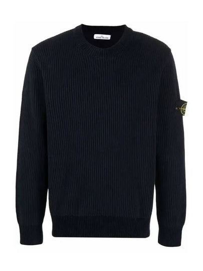 Wappen Patch Cotton Chenille Crew Neck Pullover Knit Top Navy - STONE ISLAND - BALAAN 2