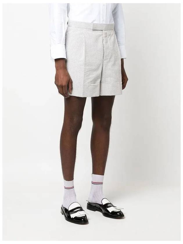 Men's Seersucker Gross Grain Cuff Shorts Medium Grey - THOM BROWNE - BALAAN 5