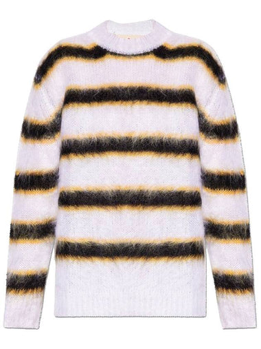 Mohair Striped Crew Neck Knit Top Cream - MARNI - BALAAN 1