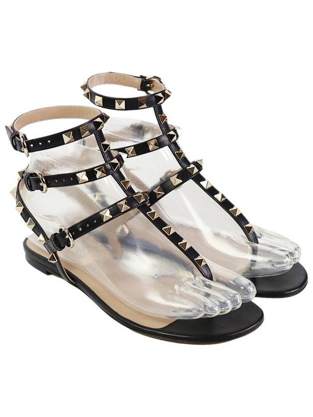Rockstud leather sandals black - VALENTINO - BALAAN.