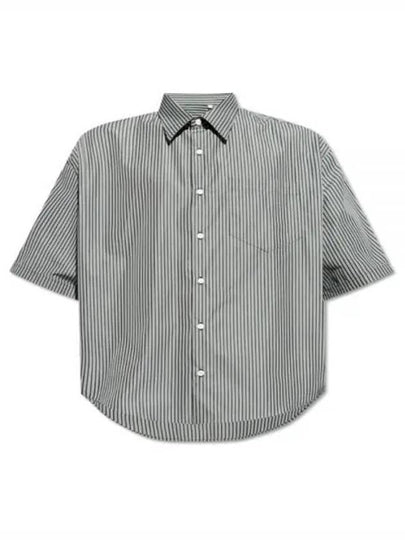 Striped Boxy Fit Short Sleeve Shirt Grey - AMI - BALAAN 2