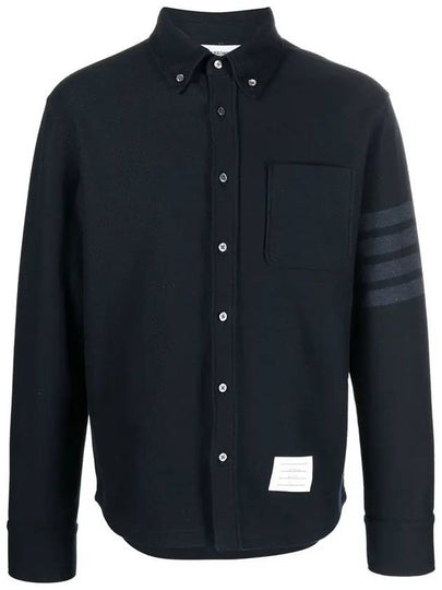 Men's 4 Bar Tech Twill Button Down Long Sleeve Shirt Navy - THOM BROWNE - BALAAN 2