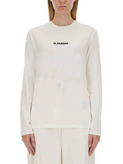 Logo Print Cotton Long Sleeve T-Shirt White - JIL SANDER - BALAAN 2