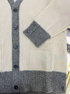 V-Neck 4-Bar Wool Cardigan White - THOM BROWNE - BALAAN 4