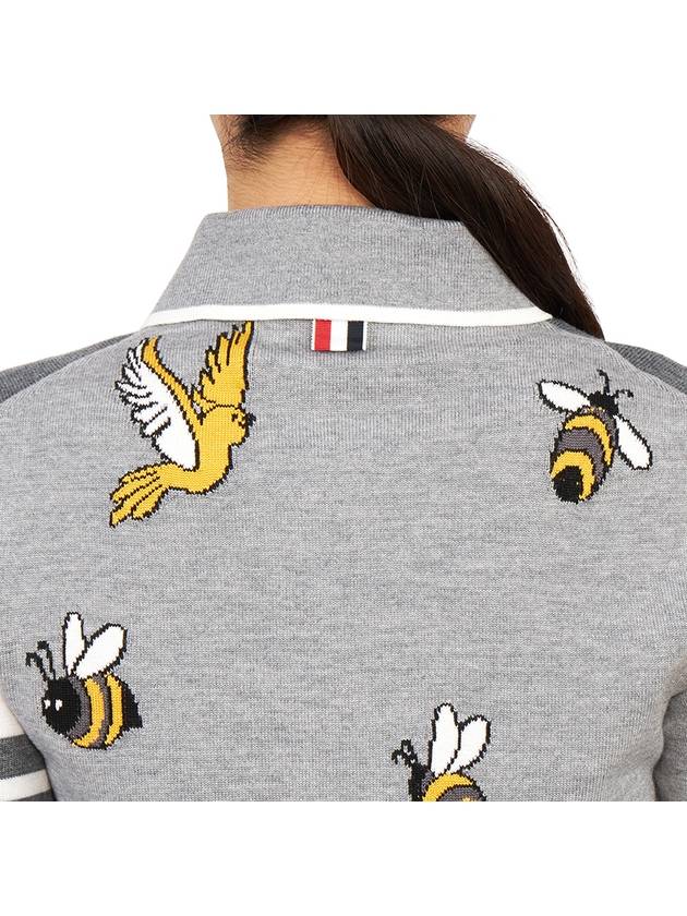 Fun-Mix Cotton Merino Birds and Bees 4-Bar Polo Shirt Tonal Grey - THOM BROWNE - BALAAN 8