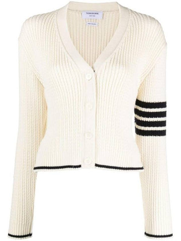 4 Bar Cable Wool Crop Cardigan Ivory - THOM BROWNE - BALAAN 1