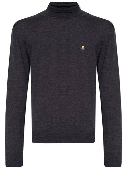 Men's Embroidered Logo Knit Turtleneck Black - VIVIENNE WESTWOOD - BALAAN 2