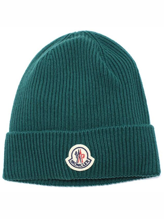 Logo Patch Wool Beanie Green - MONCLER - BALAAN 2