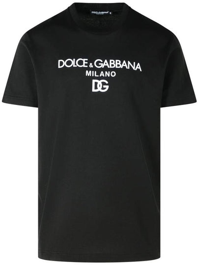 Men's Embroidered Logo Cotton Short Sleeve T-Shirt Black - DOLCE&GABBANA - BALAAN 2