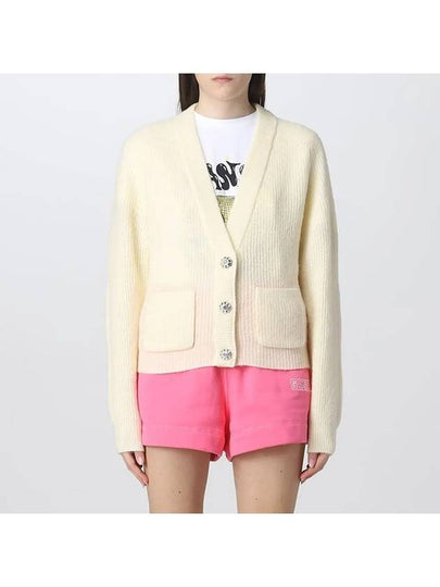 Ribbed V-Neck Soft Wool Cardigan Yellow - GANNI - BALAAN 2