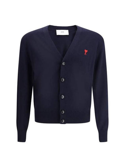 Red Heart Logo Merino Wool Cardigan Navy - AMI - BALAAN 2