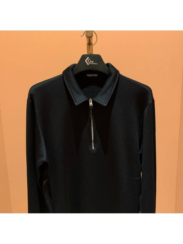 Men's Half Zipper Polo Sweatshirt Black - TOM FORD - BALAAN 3