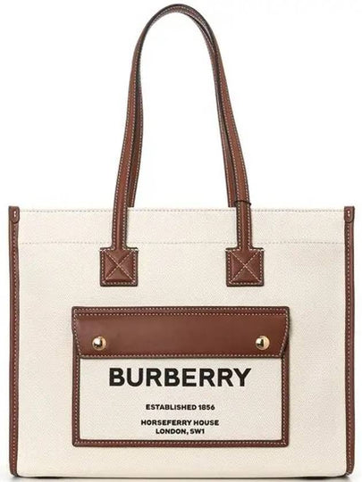 Freya Small Canvas Leather Tote Bag Natural Tan - BURBERRY - BALAAN 2