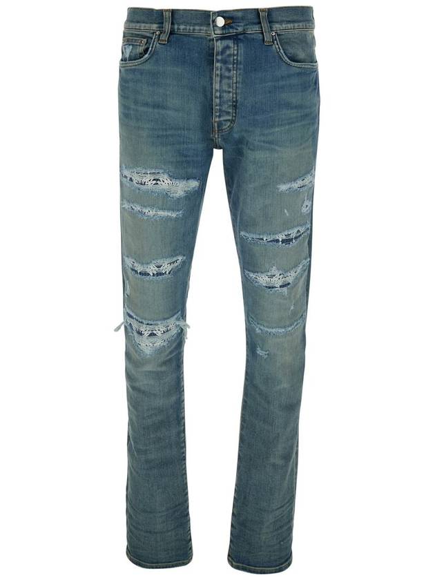 Blue 'Ma Quand' Jeans With Ripped Details On The Front And Logo Patch On The Rear In Denim Man - AMIRI - BALAAN 1