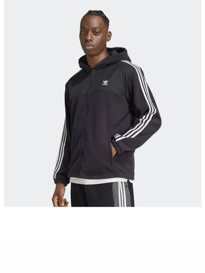 3 Stripe Teddy Fleece Zip-Up Hoodie Black - ADIDAS - BALAAN 2