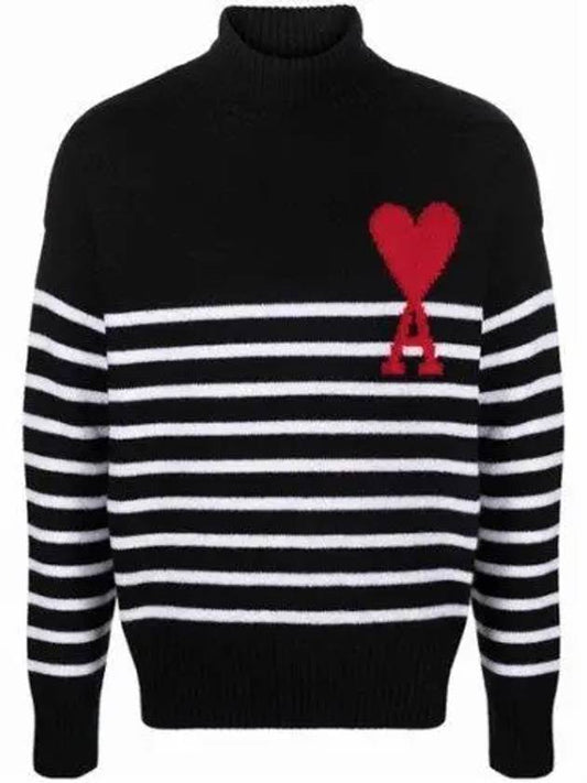 Big Heart Stripe Knit Turtleneck Black - AMI - BALAAN 2