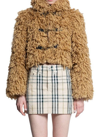 Fringe Cropped Wool Blend Shearling Flax - BURBERRY - BALAAN 1