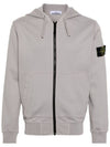 Garment Dyed Cotton Fleece Full Zip Hooded Jacket Light Grey - STONE ISLAND - BALAAN 2