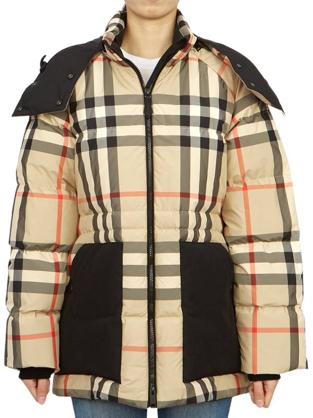 Women's Detachable Check Hooded Padding Archive Beige - BURBERRY - BALAAN 3