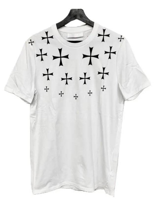 Cross Print Cotton Short Sleeve T-Shirt White - NEIL BARRETT - BALAAN 2