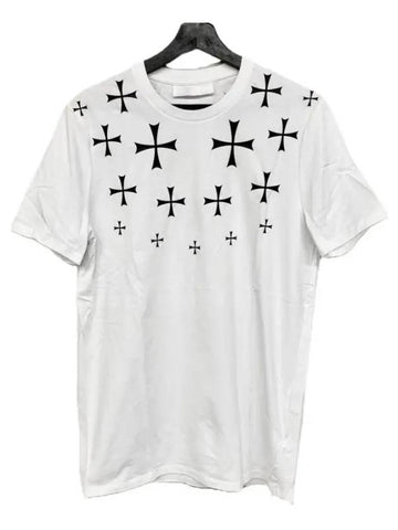 Cross Print Cotton Short Sleeve T-Shirt White - NEIL BARRETT - BALAAN 1