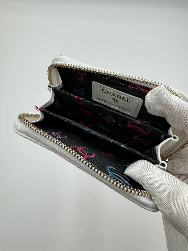 Women's classic zipper card wallet caviar white gold AP0216 - CHANEL - BALAAN 4