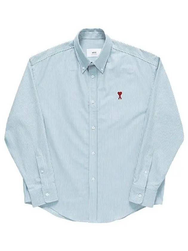 Small Heart Logo Oxford Button Down Long Sleeve Shirt Sky Blue - AMI - BALAAN 2